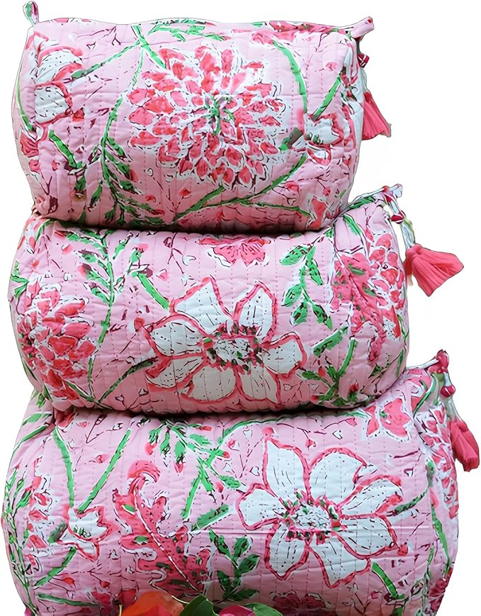 INDACORIFY 100% Cotton Block Print Cosmetic Toiletry Bags Boho Beauty Toiletry Kits Travel Case P... | Amazon (US)