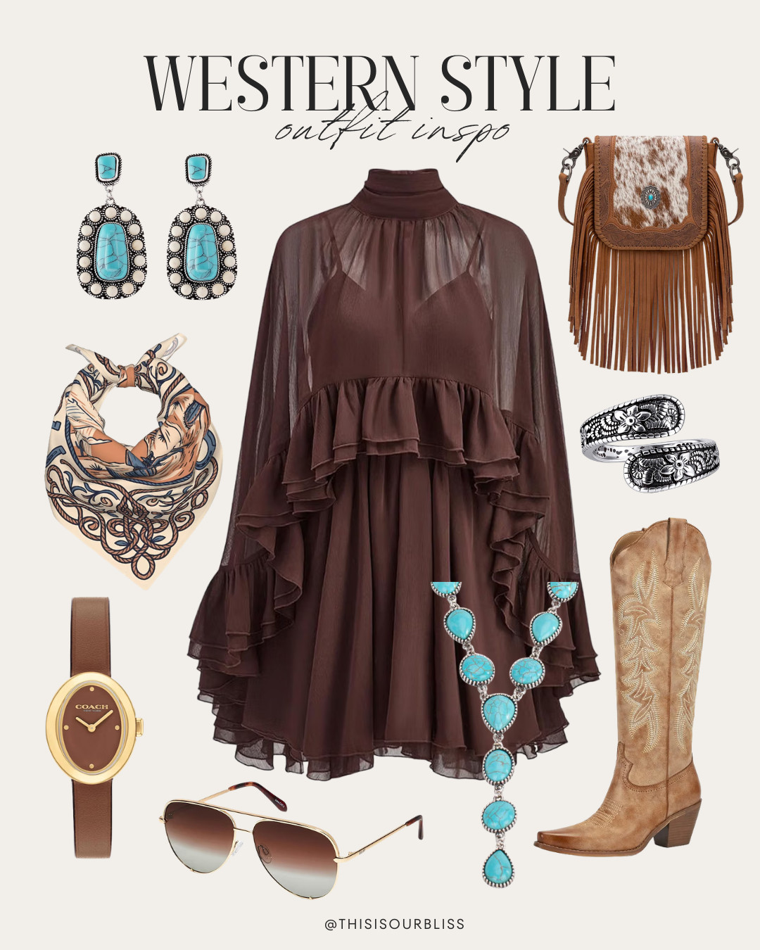 Western style is having a moment
🤠 I linked some affordable western outfit finds for fall. Think loose dresses, boots, fringe, cozy layers, and just the right amount of western flair. Perfect for everything from everyday outfits, rodeo nights, date night to fall nights out! 

#WesternStyle #WesternFashion #WesternOutfits #FallOutfits 

 #LTKootd #LTKSeasonal #LTKSaleAlert