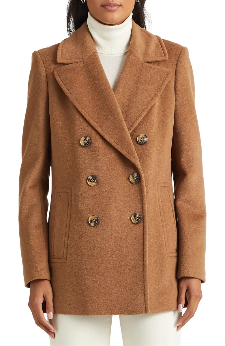 Lauren Ralph Lauren Double Breasted Wool Blend Peacoat | Nordstrom | Nordstrom
