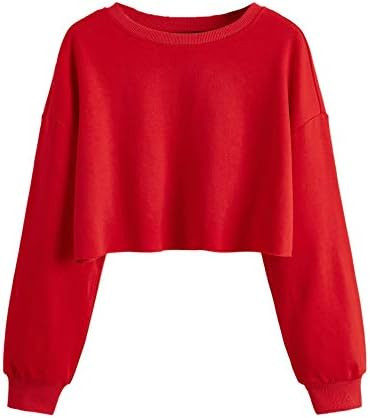SweatyRocks Women's Casual Long Sleeve Raw Hem Pullover Crop Tops Sweatshirts | Amazon (US)