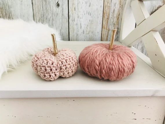 Rose Gold Pumpkin Pair - Crocheted Pumpkin - Glam Fall and Thanksgiving Decor - Non-traditional F... | Etsy (US)