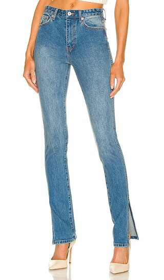 Denim Pants with Slit in Medium Blue | Revolve Clothing (Global)