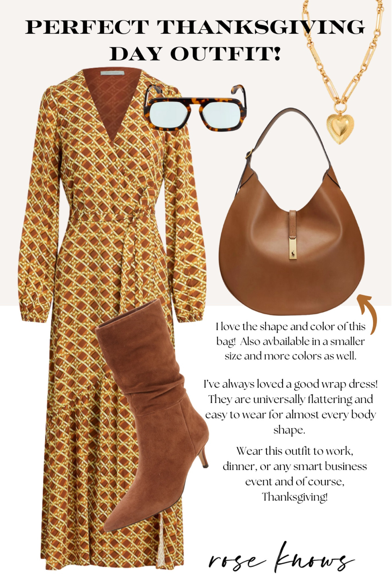 Thanksgiving outfit or anytime!! 
This wrap dress is very flattering and doesn’t break the bank! 
Perfect with boots! 


#LTKHoliday #LTKItBag #LTKWorkwear