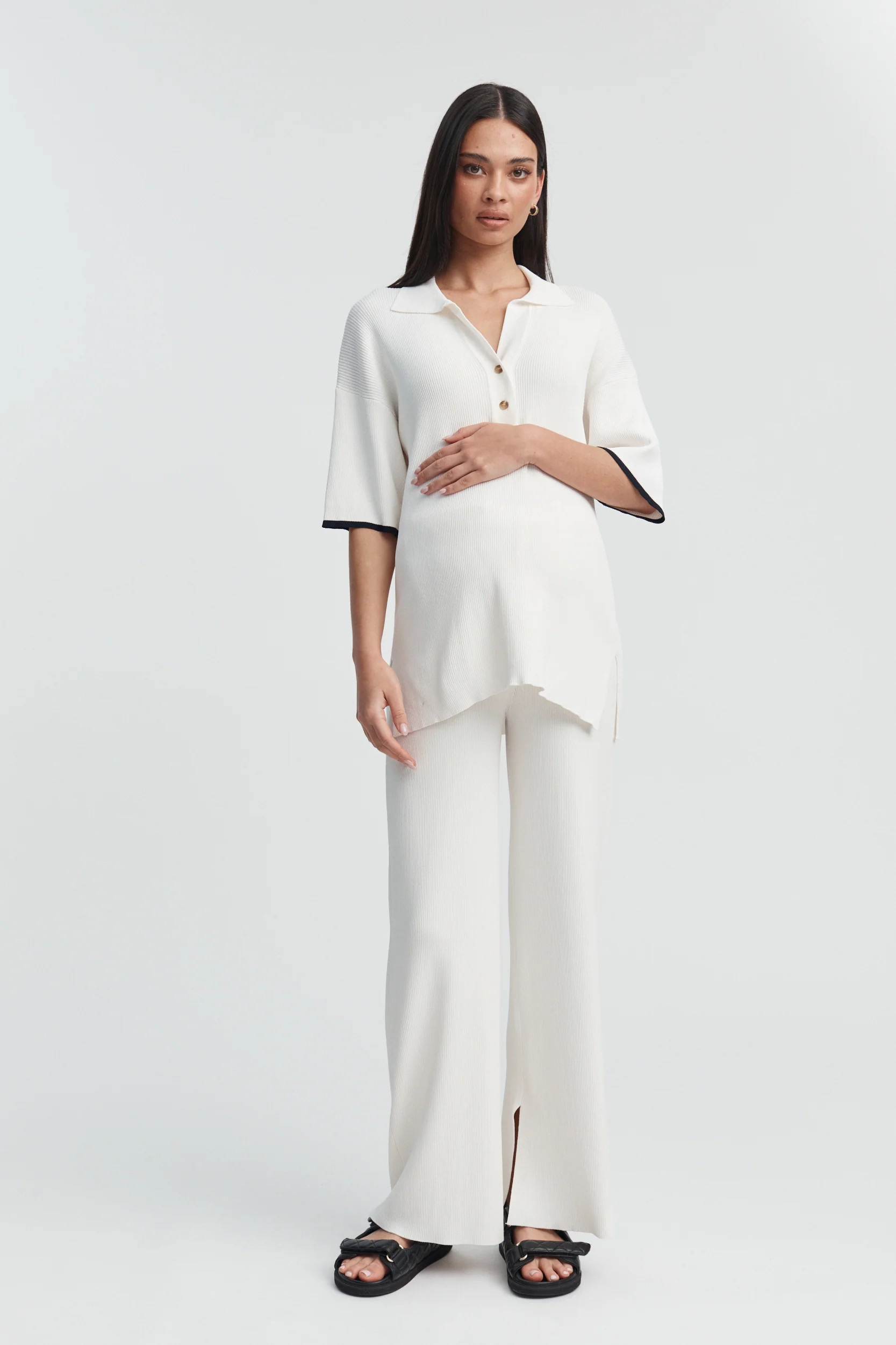 Claudia Button Down Tee V2 (Cream) | Legoe Heritage Maternity APAC