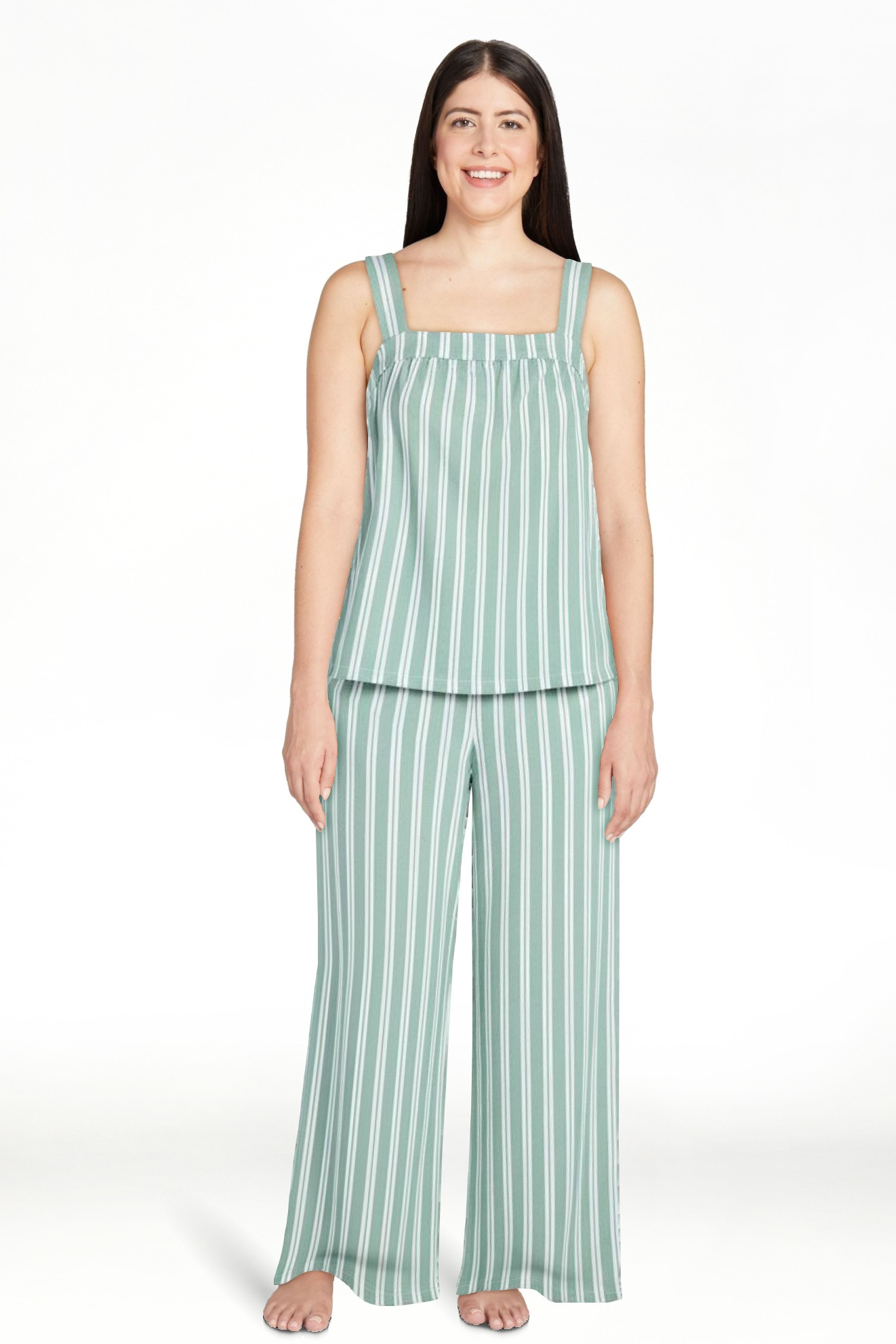 Joyspun Women's Wide Strap Cotton Tank Top and Pants Pajama Set, 2-Piece, Sizes XS-3X | Walmart (US)