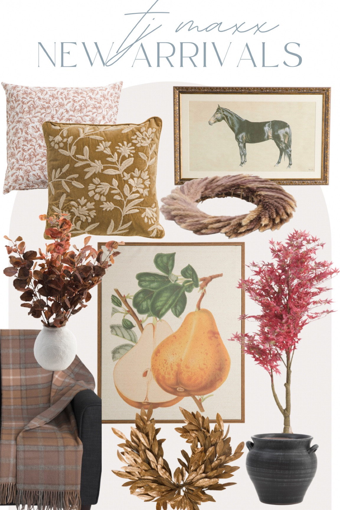 Tj Maxx new arrivals! Home decor, fall decor, fall decorations, fall stems, fall tree, maple tree, faux tree, fall pillows, fall art, fall blanket, neutral decor 

#LTKhome