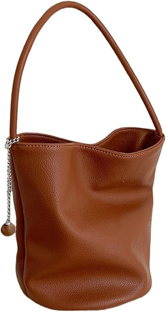 Elegant Solid Color Minimalist Soft Leather Bucket Bag,Women's Single Shoulder & Underarm Purse w... | Amazon (US)