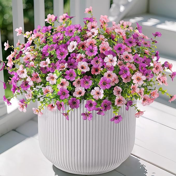 Artificial Fake Plants Flowers for Outdoor Spring Decor, 12 Bundles Faux Silk Mums for Planter Po... | Amazon (US)