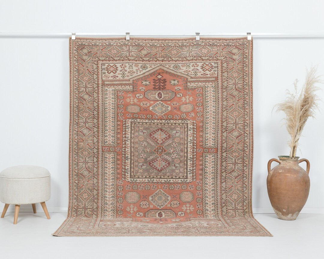 5.6 X 7.5 Feet Vintage Rug, Wool Rug, Turkish Rug, Antique Rug, Handmade Rug, Oushak Rug, Anatoli... | Etsy (US)