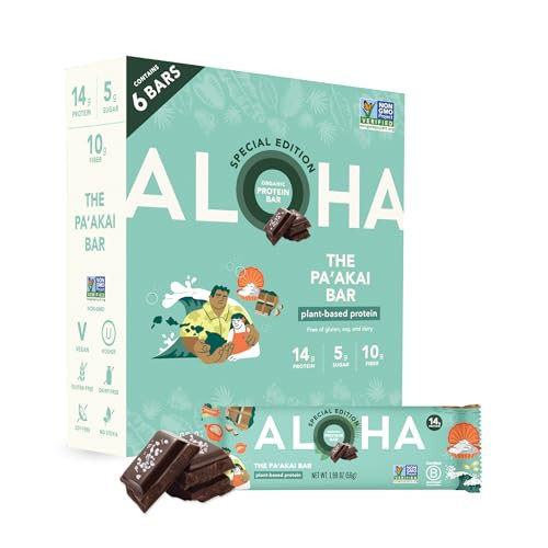 ALOHA Organic Plant Based Protein Bars | The Pa'akai Bar - Special Edition | 6 Count, 1.98oz Bars | Vegan, Low Sugar, Gluten Free, Paleo, Low Carb, Non-GMO, Stevia Free, Soy Free, No Erythritol | Amazon (US)