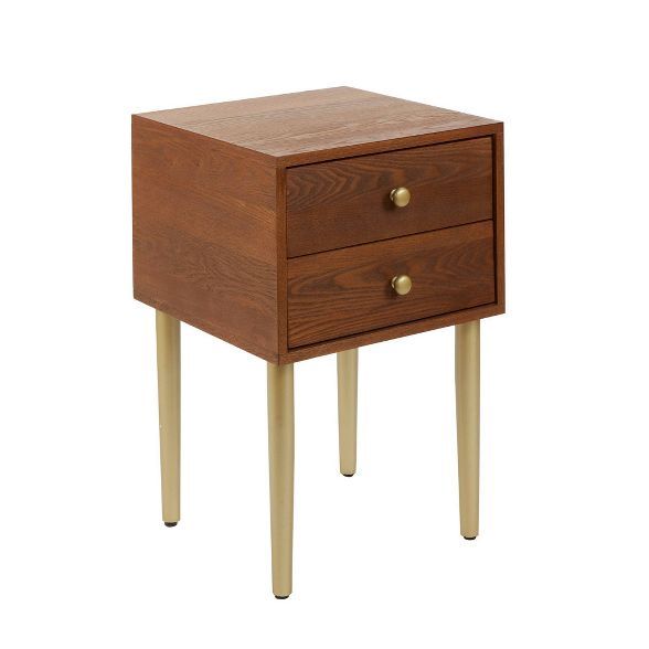 Hepburn 2 Drawer Mixed Material Mid-Century Modern Side Table Brown - Silverwood | Target