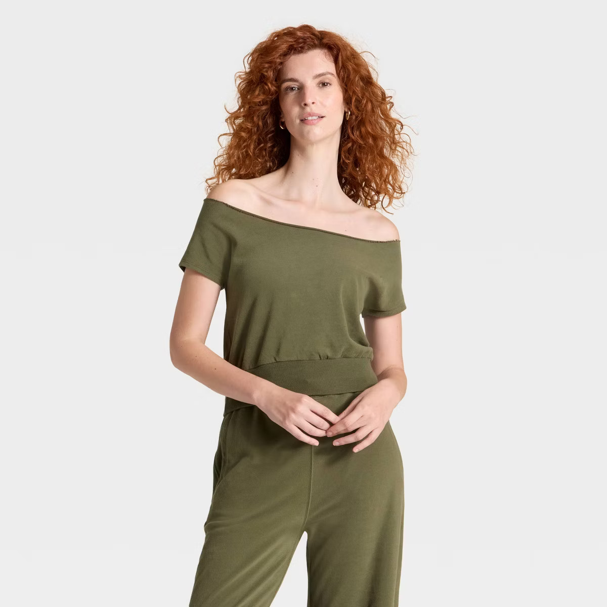 Women's Short Sleeve Off the Shoulder Suede Top - Universal Thread™ | Target