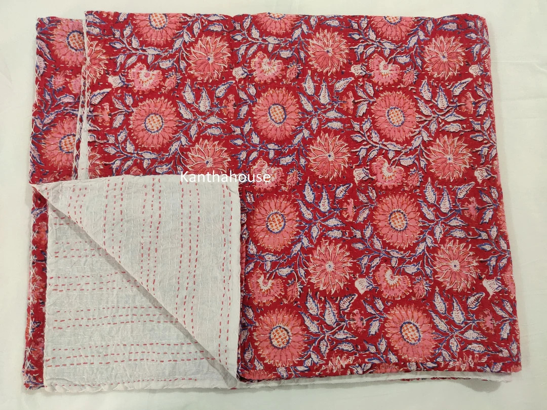 New Floral Print Indian Kantha Quilt Kantha Bed Cover Kantha Blanket Indian Kantha , Throw Gudari... | Etsy (US)