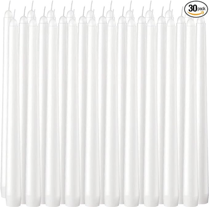 30 Pack Tall Taper Candles - 10 Inch White Dripless, Unscented Dinner Candle - Paraffin Wax with ... | Amazon (US)