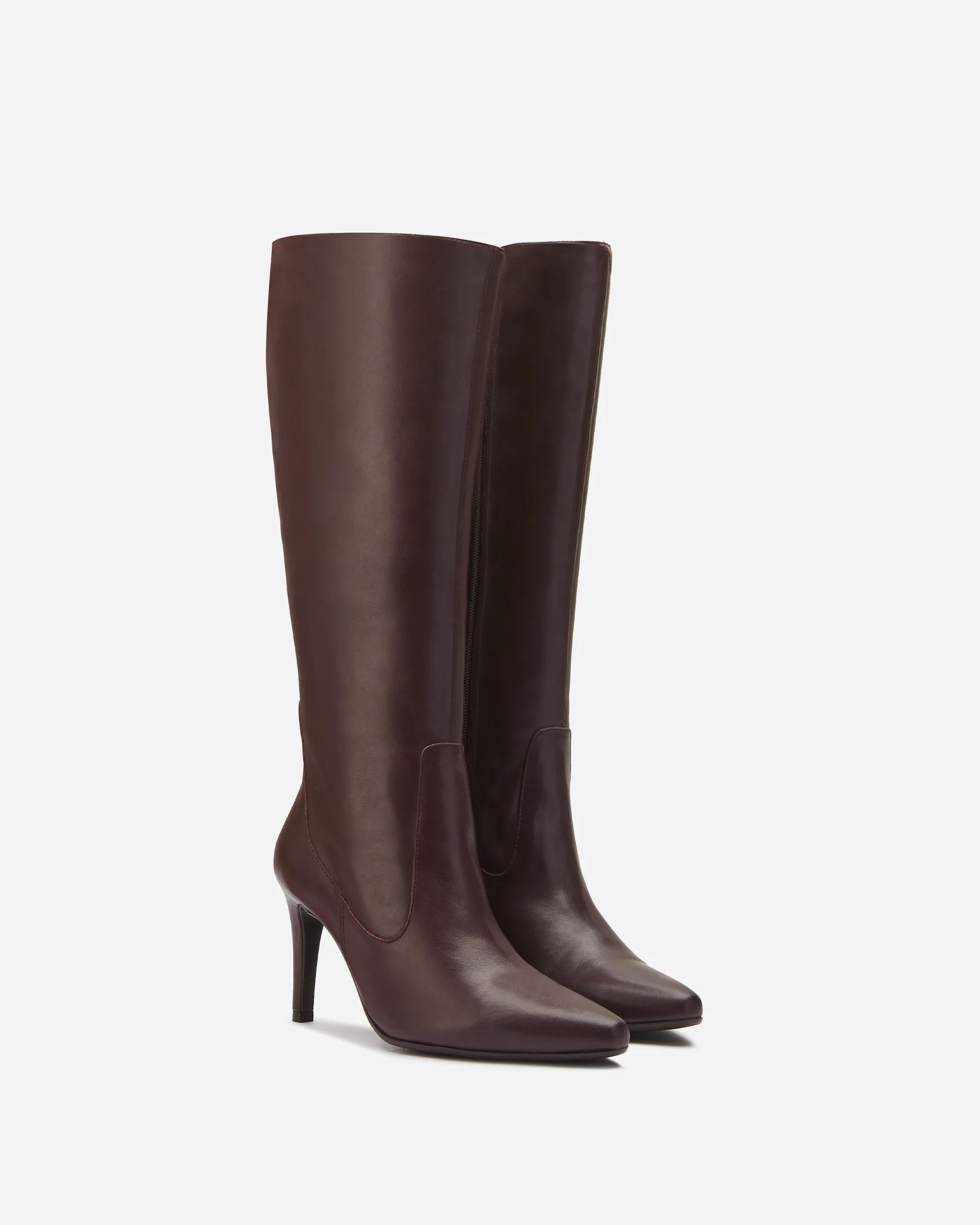 Freya Knee High Boots in Burgundy Leather | DuoBoots