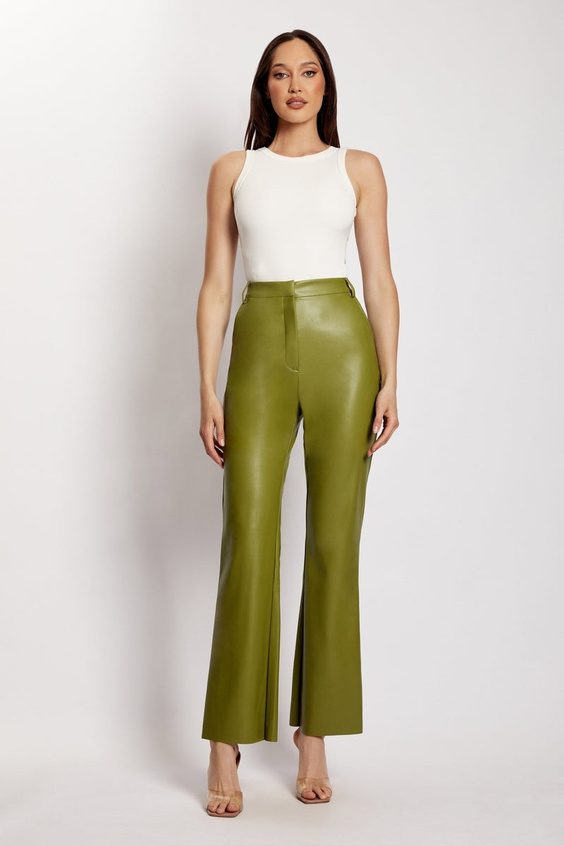 Tyra Straight Leg Faux Leather Pants - Green | MESHKI US