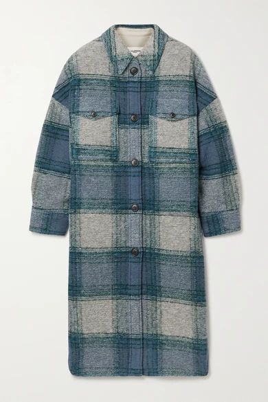 Isabel Marant Étoile - Gabrion Oversized Checked Brushed Wool-blend Felt Coat - Blue | NET-A-PORTER (US)
