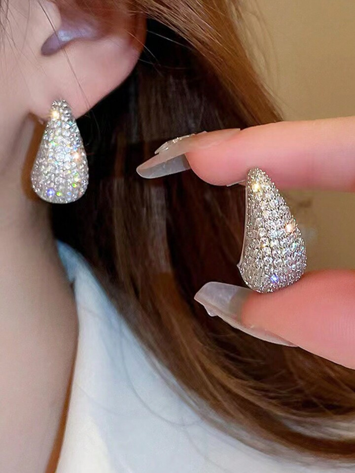 1pair Fashionable Elegant Cubic Zirconia Drop Earrings With Unique Design And Sparkling Shine For... | SHEIN