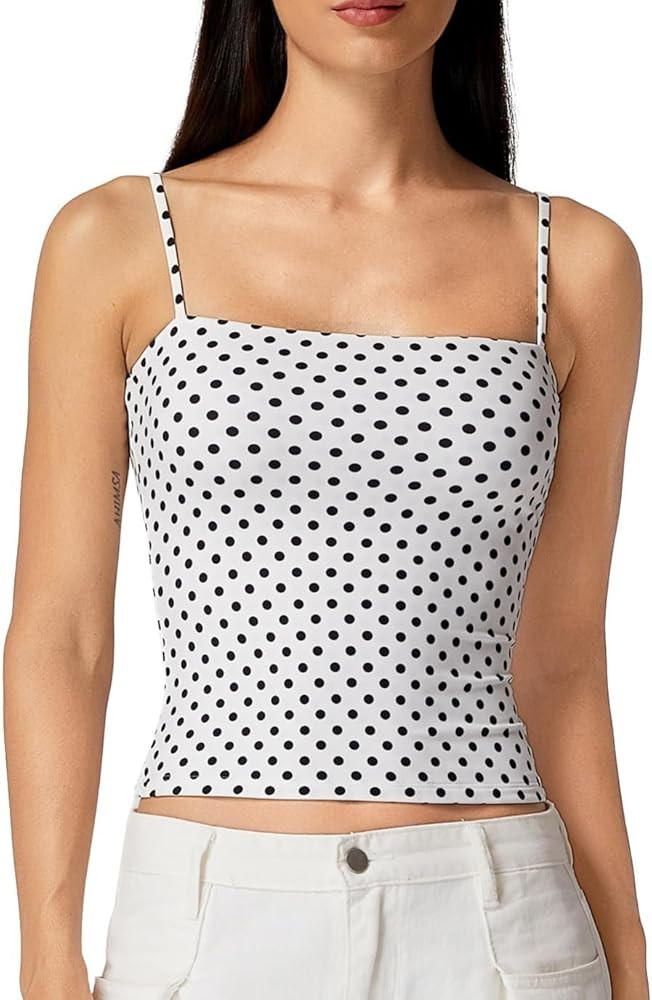 QINSEN Women's Double Lined Basic Tank Top Adjustable Spaghetti Straps Sleeveless Camisole Shirts | Amazon (US)