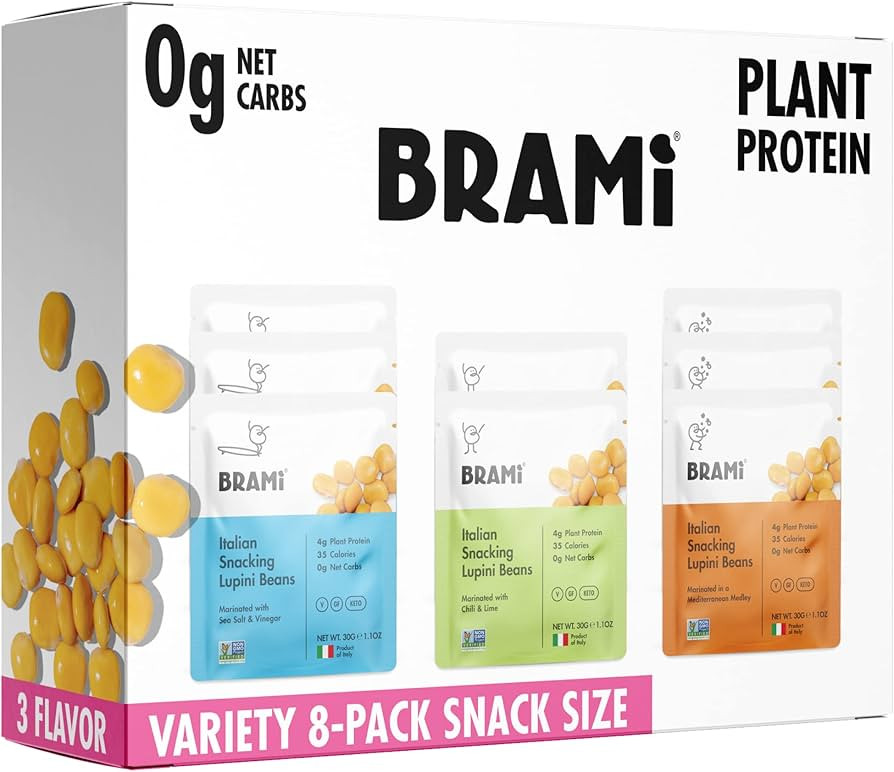 BRAMI Lupini Beans Snack, Mini | 4g Plant Protein, 0g Net Carbs | Vegan, Vegetarian, Keto, Plant ... | Amazon (US)