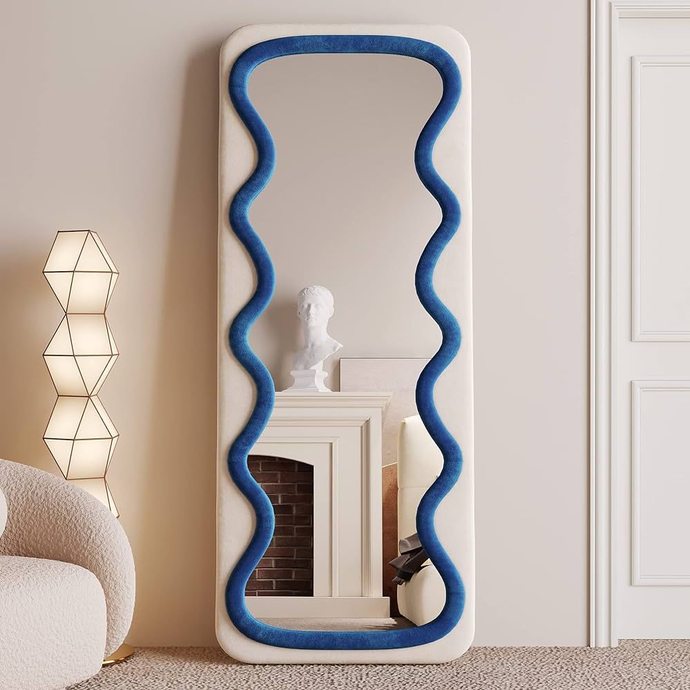 BOJOY Full Length Mirror 63"x24", Irregular Wavy Mirror, Wave Arched Floor Mirror, Wall Mirror St... | Amazon (US)