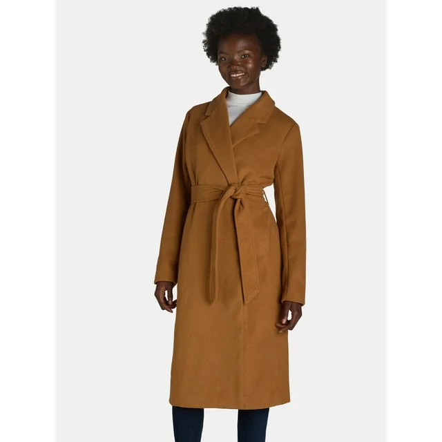 Jason Maxwell Women's and Women's Plus Long Coat with Tie Belt, Sizes S-3X | Walmart (US)