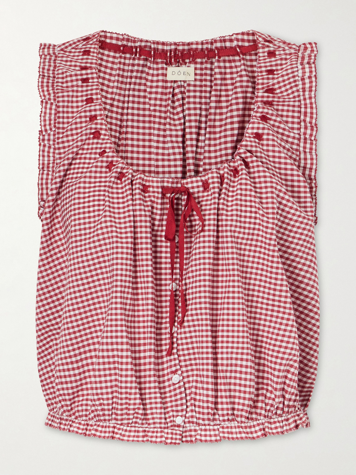 DÔEN - Traveler Gathered Checked Organic Cotton Blouse - small | NET-A-PORTER (US)