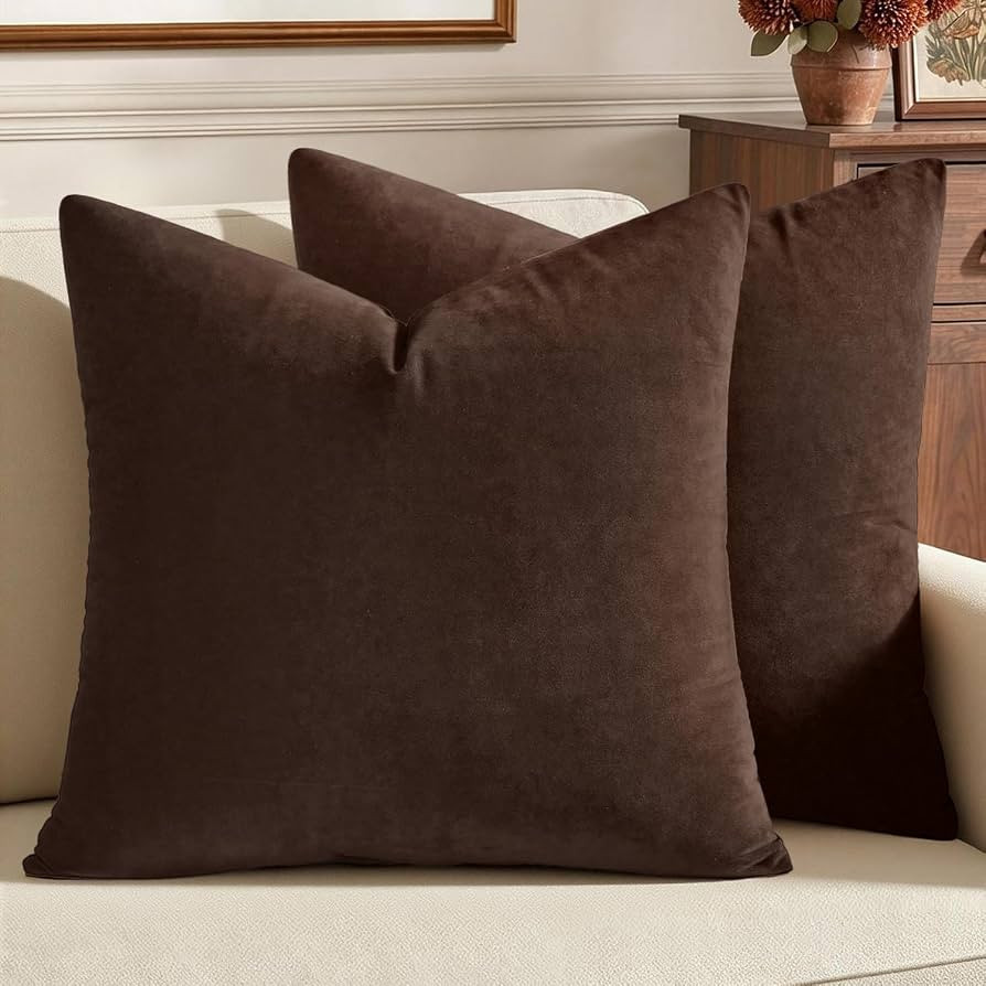 MIULEE Velvet Throw Pillow Covers 18x18 Inch Pack of 2 Chocolate Brown | Amazon (US)