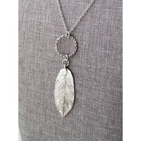 Long Silver Leaf Pendant Necklace, Pendant, Layering Boho Woodland | Etsy (US)