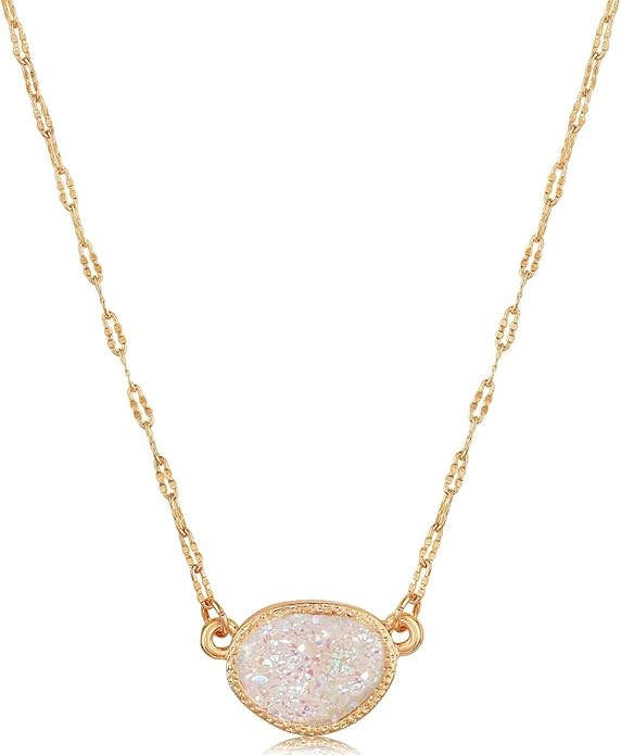 Simulated Druzy Pendant Necklace for Women with Sparkly Oval Stone - Gold, Silver, or Rose Gold T... | Amazon (US)