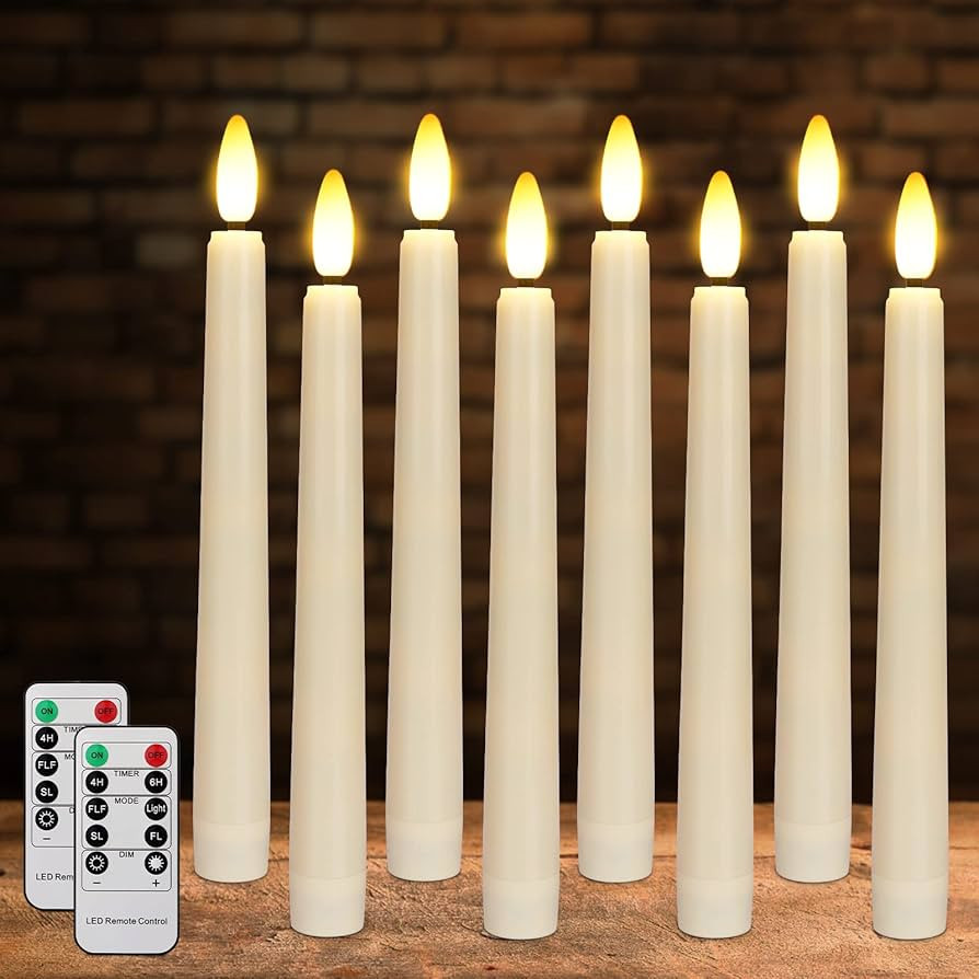 FPOO 8PCS Flameless Flickering Taper Candles with 2 Remote Control and Timer, 8 Inch 3D Wick Floa... | Amazon (US)