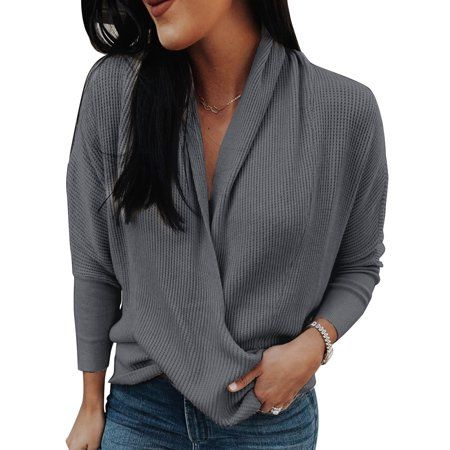 Dokotoo Womens Gray Long Sleeve Wrap Jumper Top Winter Knitted Pullover Sweater Size 2X-Large US 18- | Walmart (US)