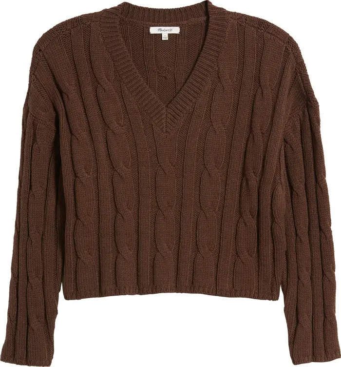Madewell Cable Knit V-Neck Crop Sweater | Nordstrom | Nordstrom