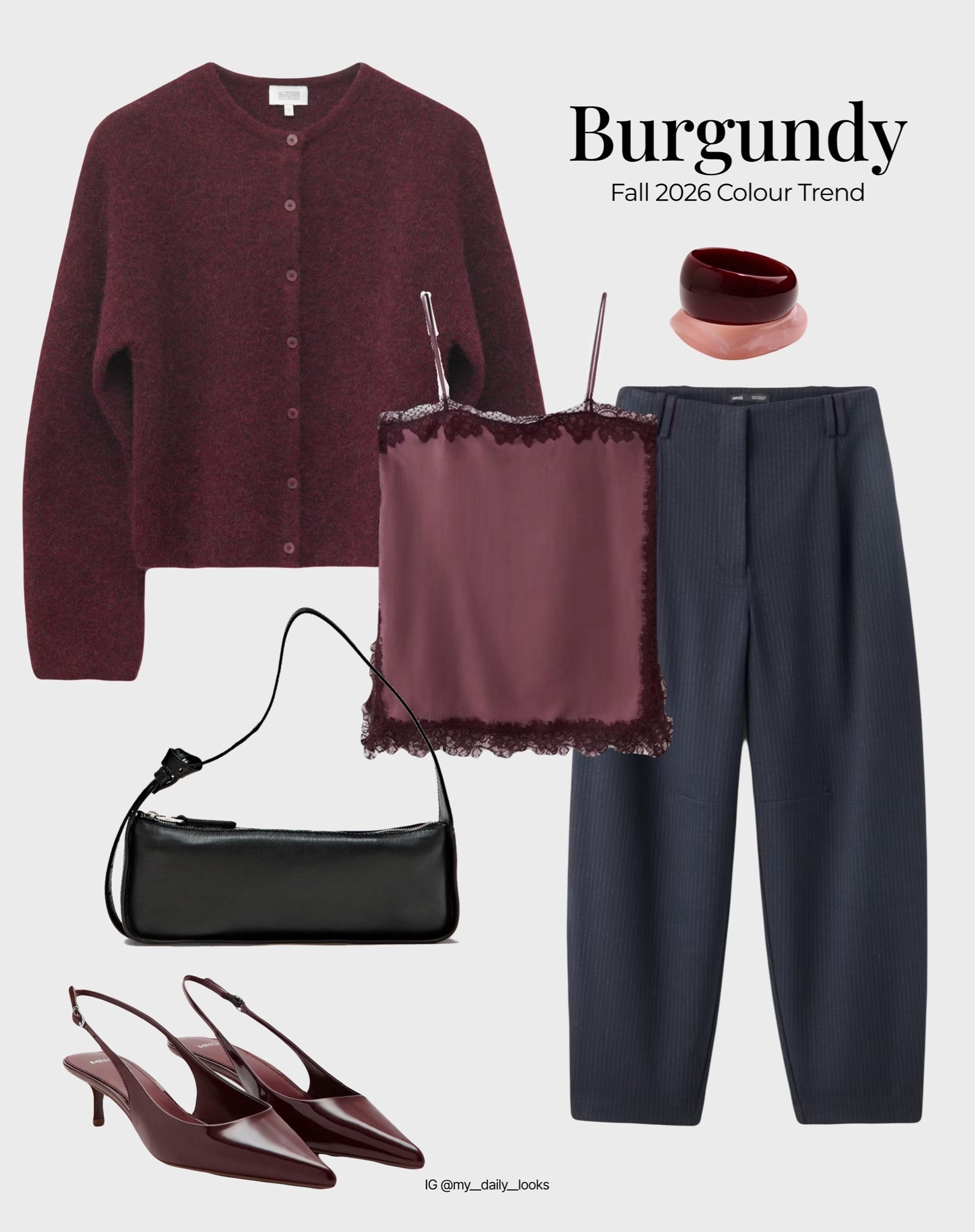 Pre-fall burgundy outfit 🖤

Tags: summer outfits, burgundy, cherry red, pre-fall, casual look, office look, wool cardigan, lace top, capsule wardrobe, high street.

#LTKautumn #LTKdatenight #LTKworkwear