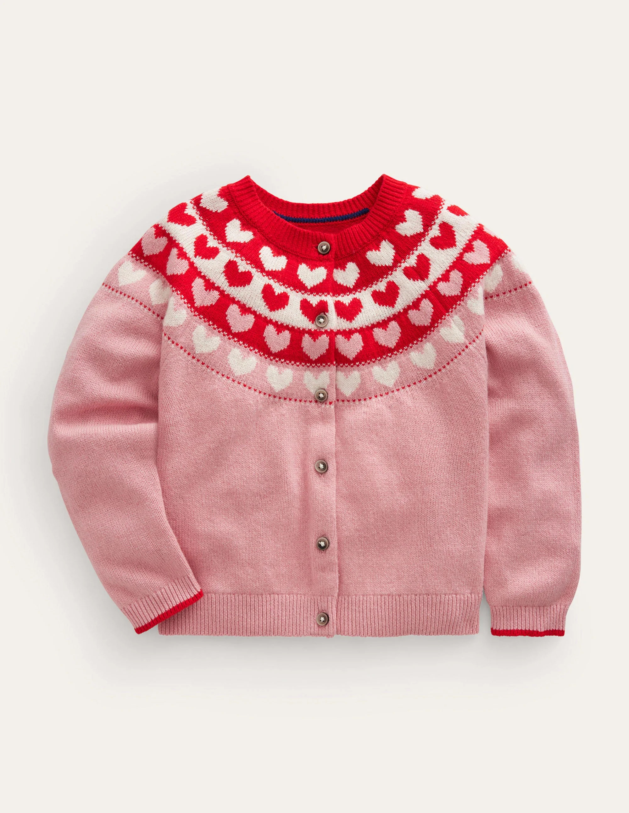 Fun Fair Isle Cardigan-Almond Pink Hearts | Boden (US)