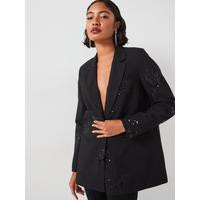 Sequin Embellished Loose Blazer - Black | Very (UK)