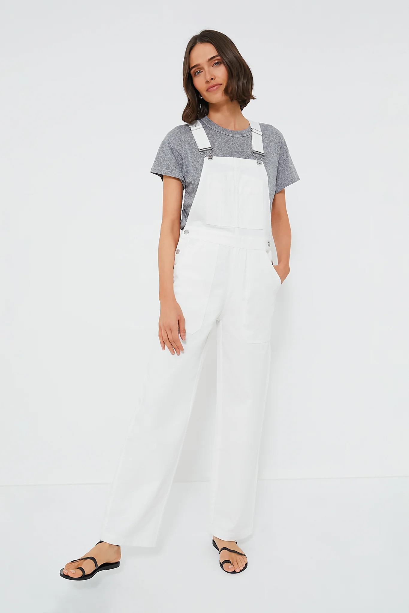 White Straight Leg Denim Overalls | Tuckernuck (US)