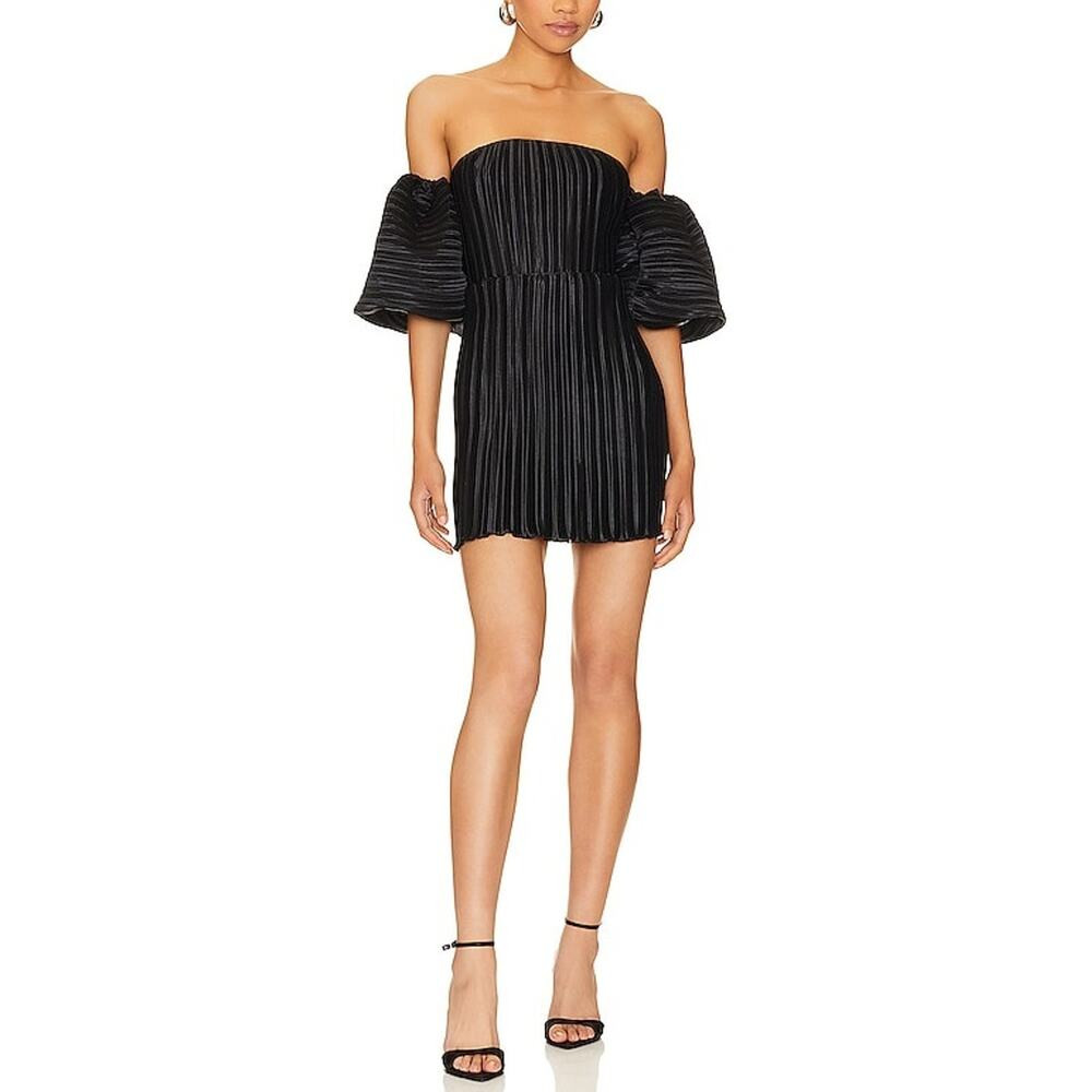 L'Idee 'Sirene' Black Plisse Off Shoulder Mini Dress Size S - NWT | Poshmark
