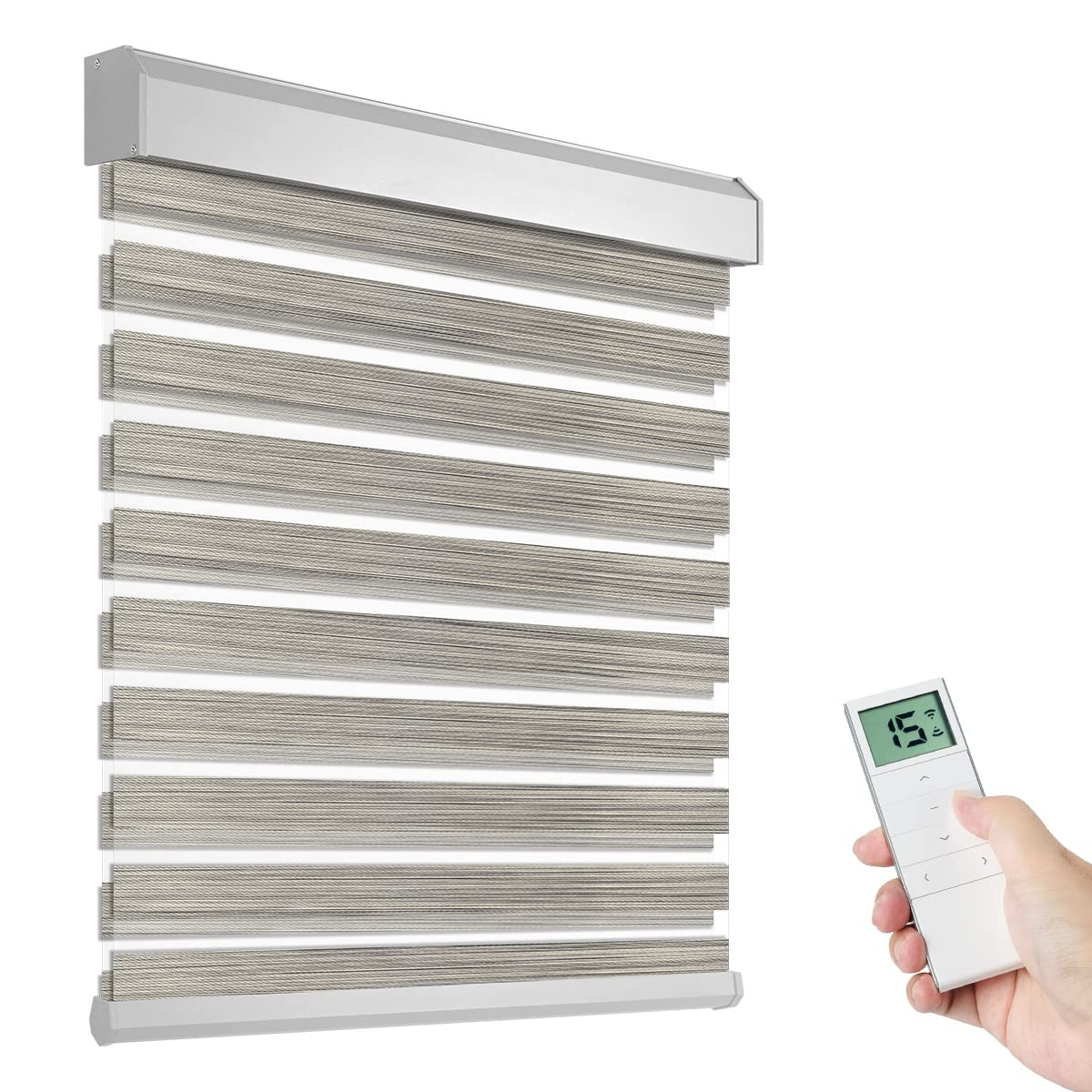 Motorized Zebra Shades with Remote Control, Electric Dual Layer Sheer Roller Blind Work with Alex... | Amazon (US)