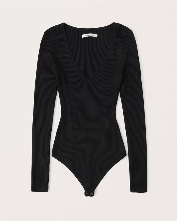 Long-Sleeve Deep-V Sweater Bodysuit | Abercrombie & Fitch (US)