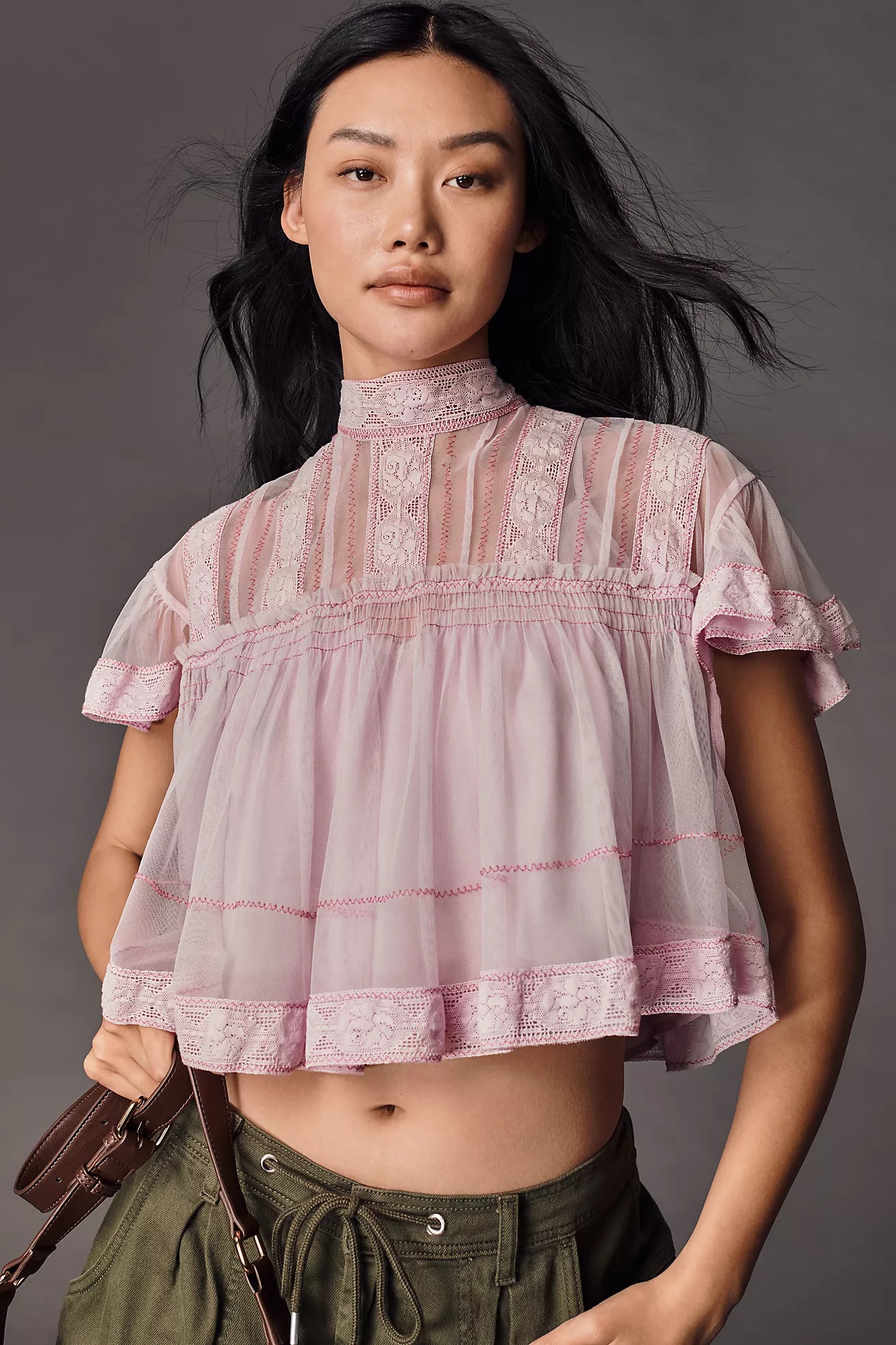 By Anthropologie Short-Sleeve Mesh Lace Swing Blouse | Anthropologie (US)