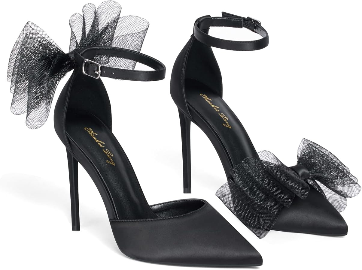 Elisabet Tang Women's Pumps Strappy Heels Stiletto Closed Toe Heels Bow Sandals Pointed Toe Ankle... | Amazon (CA)