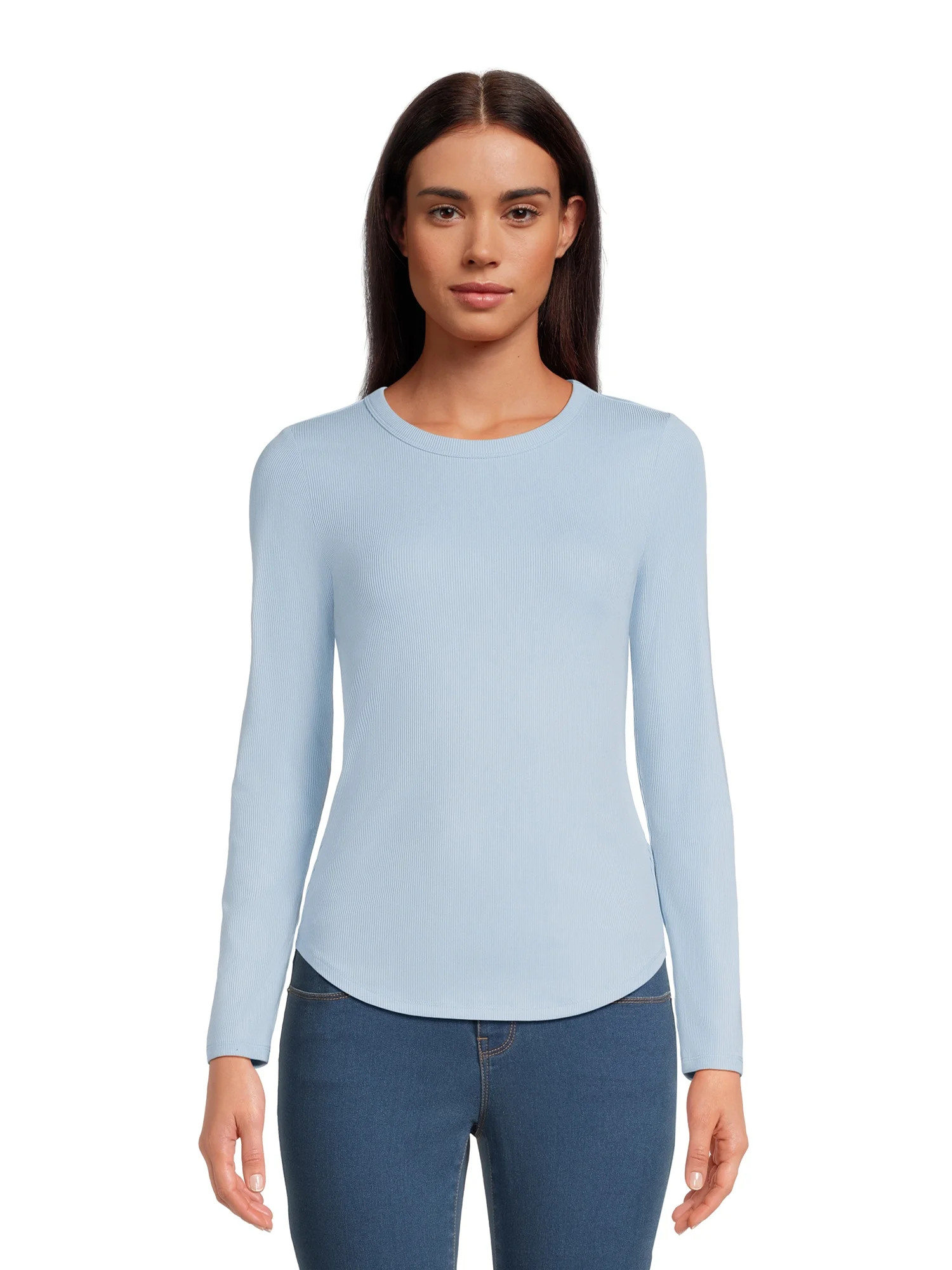 No Boundaries Women's Juniors Ribbed Crewneck Tee with Long Sleeves, Sizes XS-XXXL | Walmart (US)