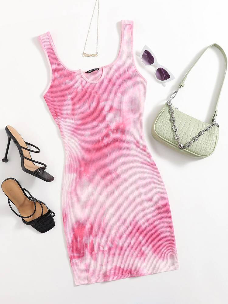 SHEIN Notch Neck Tie Dye Dress | SHEIN