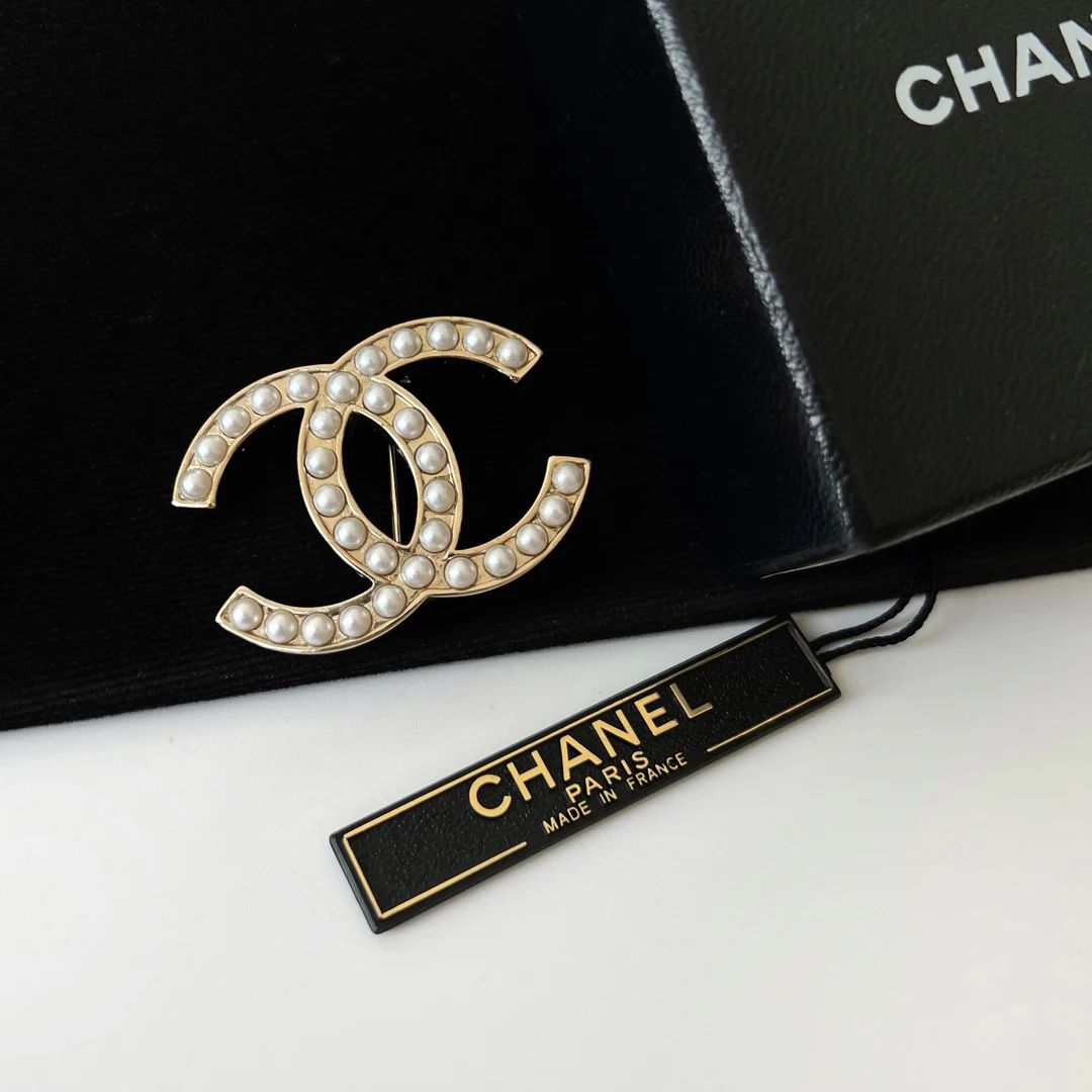 CHANEL Faux Pearl Iconic Logo Brooch | Etsy (US)