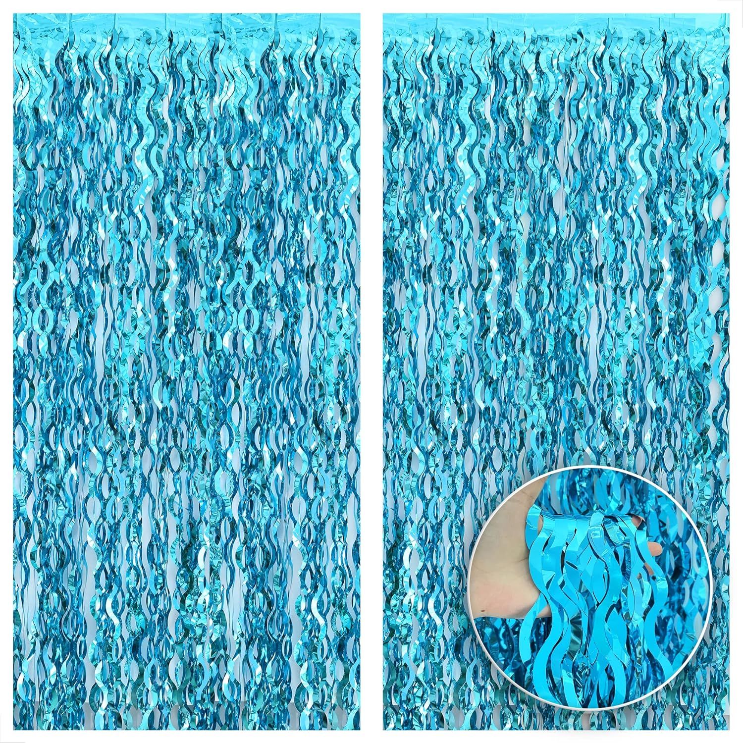 KatchOn, XtraLarge, Wavy Blue Foil Fringe Curtain - 3.2x6.4 Feet, Pack of 2 | Blue Water Streamer... | Amazon (US)