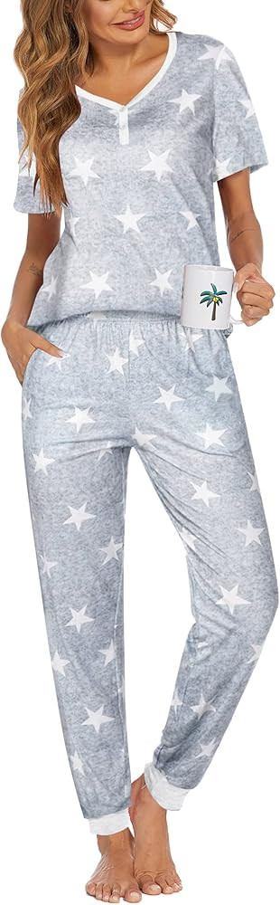 Ekouaer Pajamas Set Womens 2 Piece Lounge Set Short Sleeve Pjs Joggers Pants Sleepwear with Pocke... | Amazon (US)