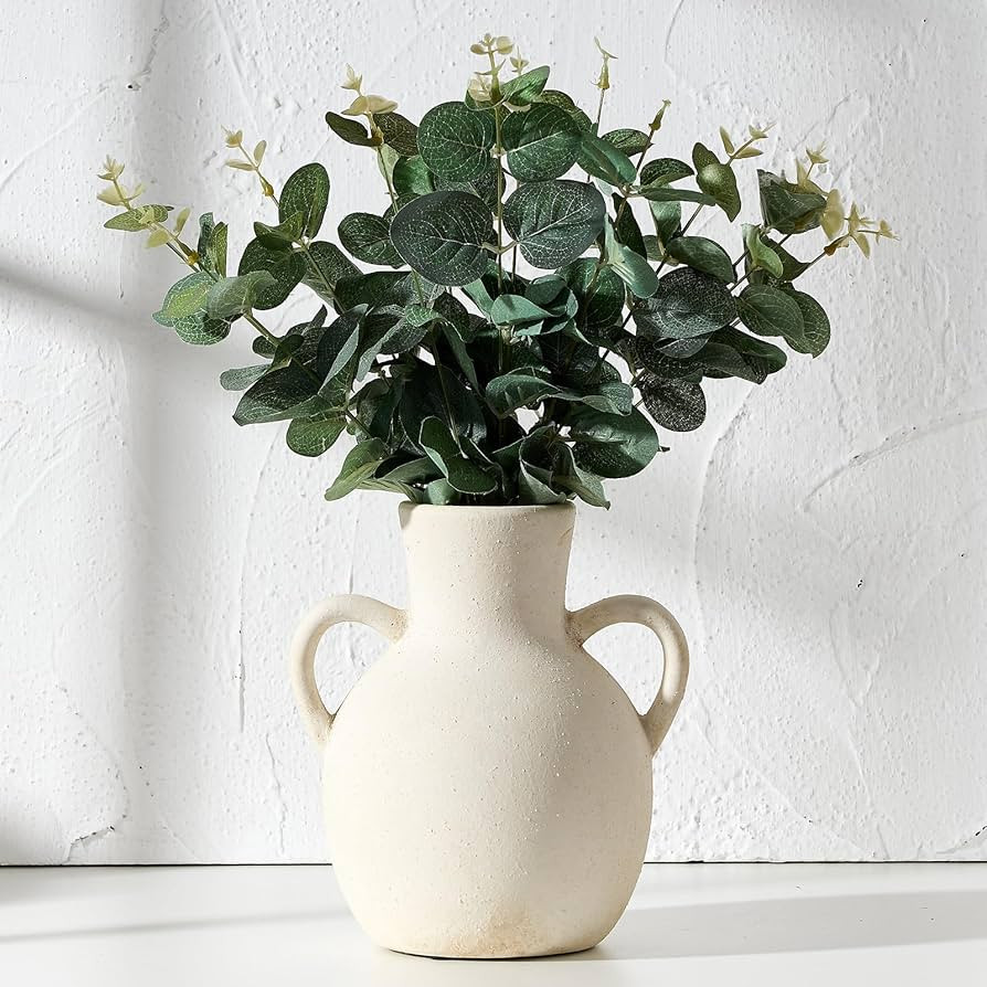 SIDUCAL Rustic Ceramic Farmhouse Flower Vase with 2 Handles, Terracotta Vase, Decorative Pottery ... | Amazon (US)