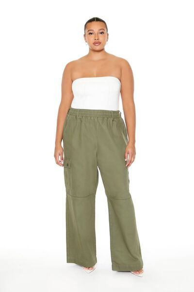 Plus Size Twill Wide-Leg Cargo Pants | Forever 21