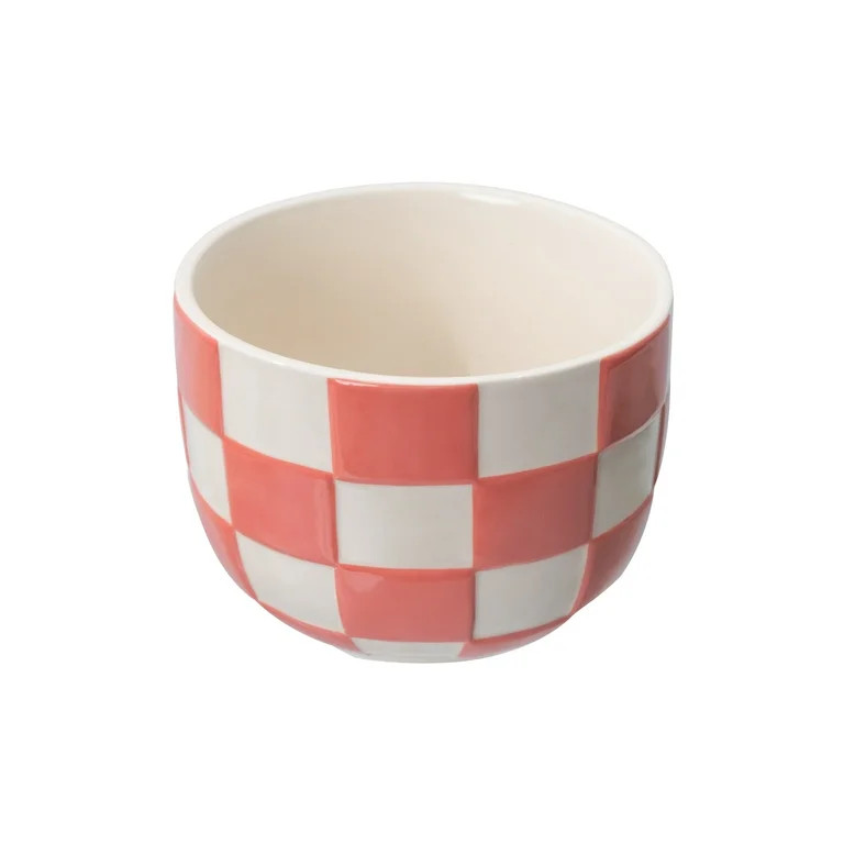 Mainstays Lennon 6" x 6" x 4.5" Round Coral Pink Checkered Ceramic Planter | Walmart (US)